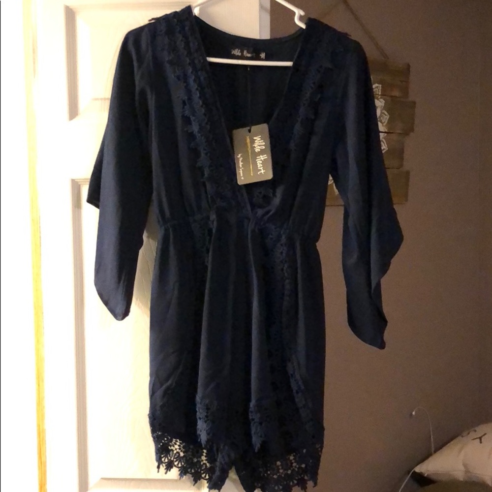 NWT Navy Blue Lace/Crochet Trim Romper